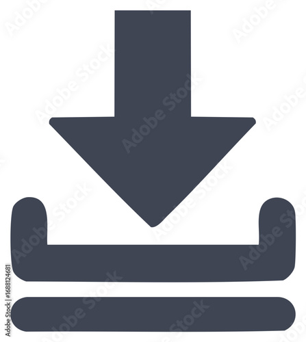 Flat design download icon with downward arrow symbol for saving files. User interface element for web and apps.