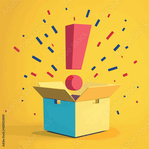 3d exclamation mark from an open box