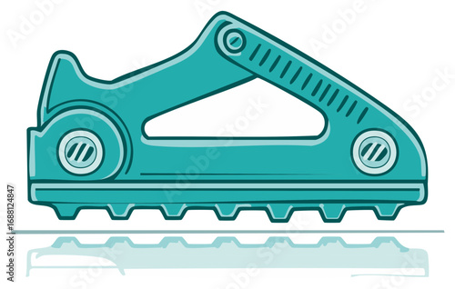 Stylized teal shoe with a mechanical strap detail and grippy sole