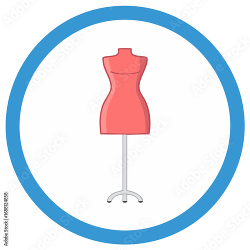 Fashion design mannequin on a stand inside a blue circle