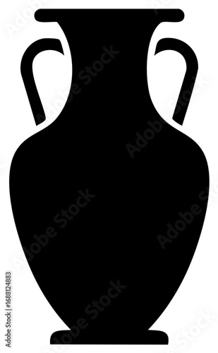 Black Silhouette of Ancient Vase with Handles, Traditional Pottery, Classical Vessel Design, Vintage Artifact