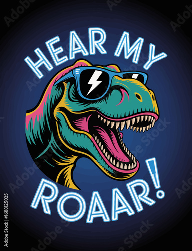 This eye-catching design of a dinosaur in sunglasses captures the playful spirit of childhood, inviting viewers to embrace their inner child with humor and vibrant colors.