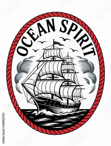 A majestic sailing ship with billowing sails glides smoothly over ocean waves under a cloudy sky, showcasing the beauty of maritime exploration and adventure on the sea.