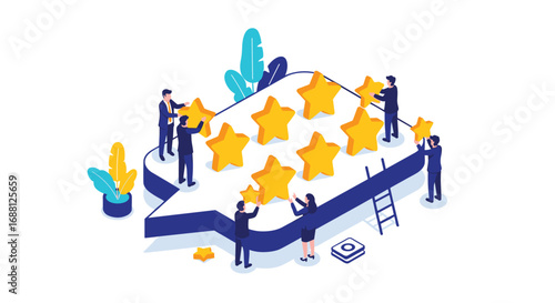 Team building online reputation with customer reviews and feedback for business success ratings