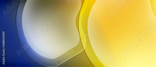 Abstract design features flowing shapes, blue, yellow, white hues. Smooth gradients create dynamic visual effect. Modern, minimalist style.