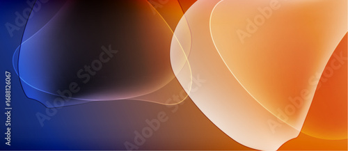 Abstract fluid shapes blend, creating warm cool color gradients. Smooth transitions suggest movement, depth, visual harmony.
