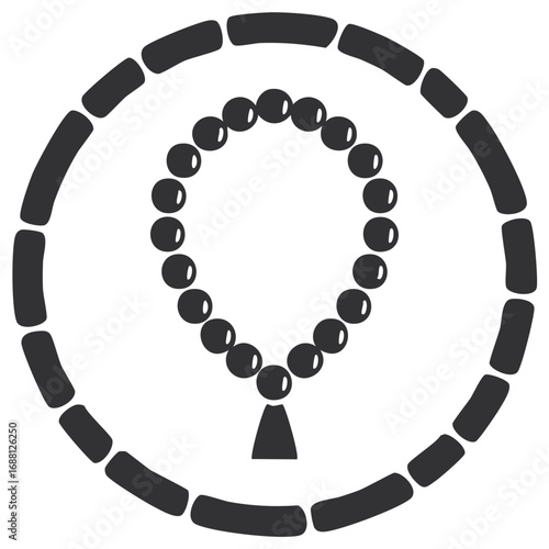 Prayer beads silhouette with circular frame spiritual religious symbol