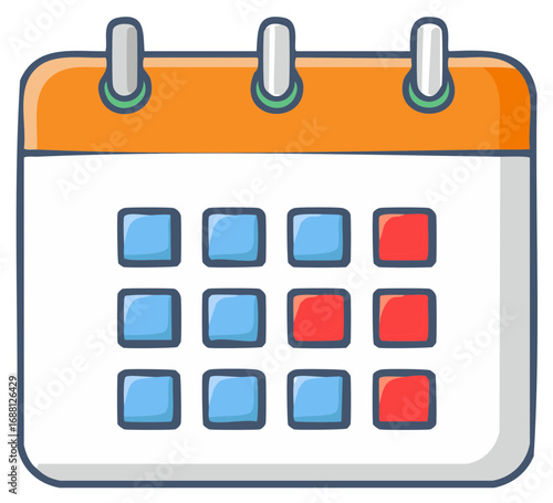 Stylized calendar icon with orange and blue design for planning and scheduling purposes