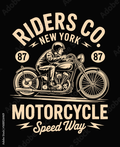 A stylized illustration of a vintage motorcycle on a road, reflecting a sense of freedom and adventure, merging artistry with the allure of motorcycle culture.