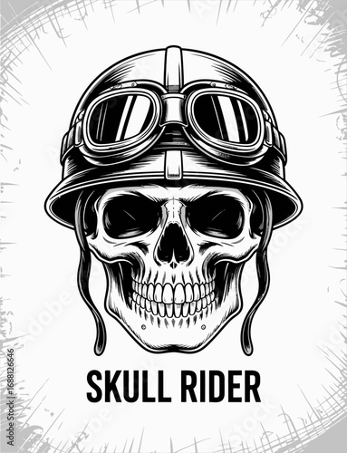 This dynamic design showcases a skull rider wearing a helmet, combined with bold lettering that screams excitement, ideal for merchandise targeting thrill-seekers.
