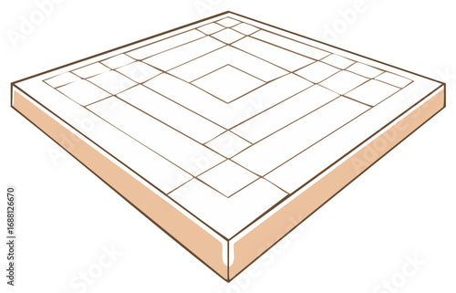 Vector illustration of tiled floor, square shape showing lines that forms diamond pattern in the center.