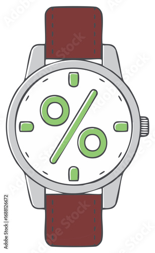 Watch Face Displaying Percentage Symbol, Indicating Discounts, Sales, or Financial Progress with Green Percentage Mark
