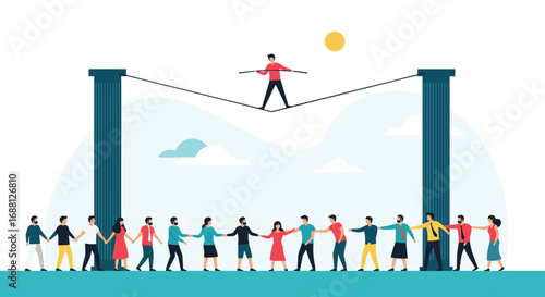 Teamwork makes the dream work as a confident leader takes a risk for team success and reaching goals