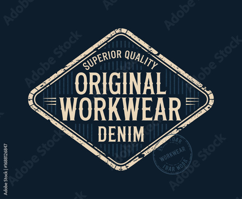 A beautifully crafted vintage label that presents original workwear denim, focusing on quality branding through its timeless and elegant design elements.