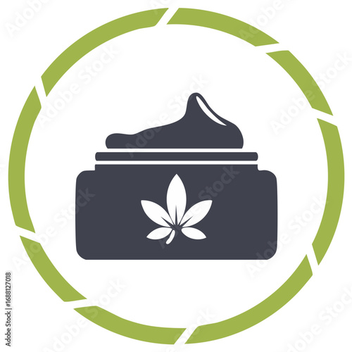 Cannabis Infused Topical Cream in Jar within Decorative Green Circle Segment