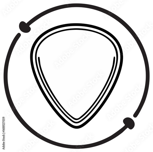 Minimalist guitar pick icon with circular arrows symbolizing music security or continuous process