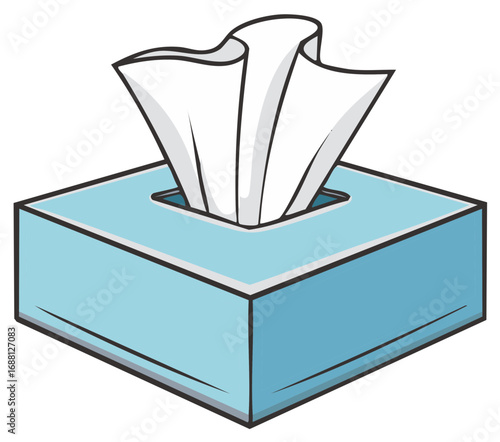 Light blue tissue box with white tissues poking out the top for hygiene practices