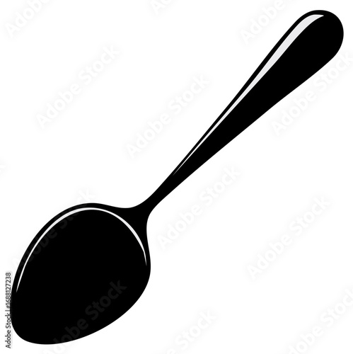 Black silhouette of a shiny metal spoon kitchen utensil vector illustration