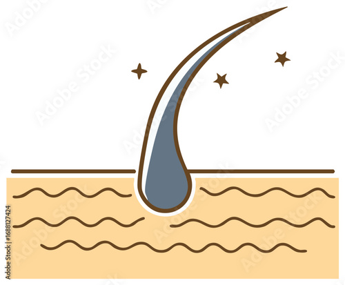 Hair follicle growing from skin with stars, healthy hair, hair care illustration