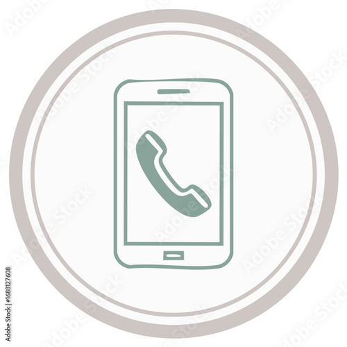 Simple hand drawn smartphone call icon for contact and communication