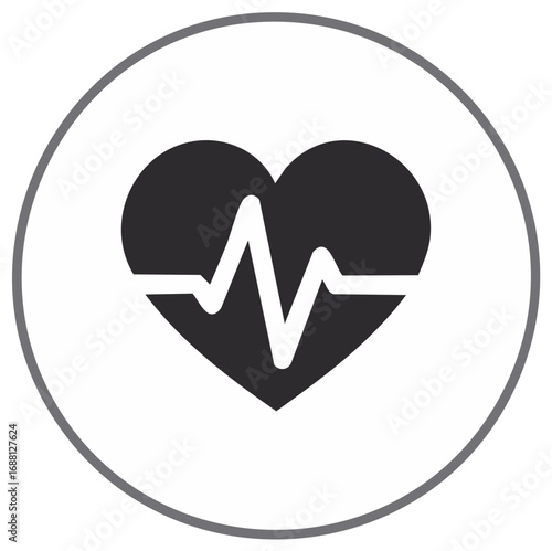 Heart with cardiogram in a circle, representing health and medical concepts.