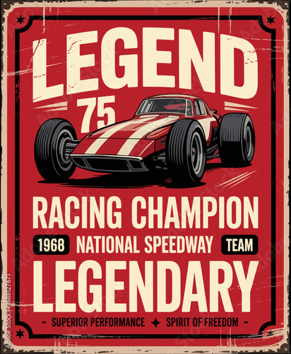 Featuring the powerful Legend 75 from 1968, this artwork represents the height of racing achievement with bold colors and dynamic design elements that engage motorsport fans.