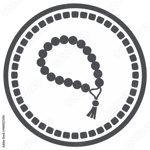 Spiritual prayer beads with tassel in a circular frame vector icon design