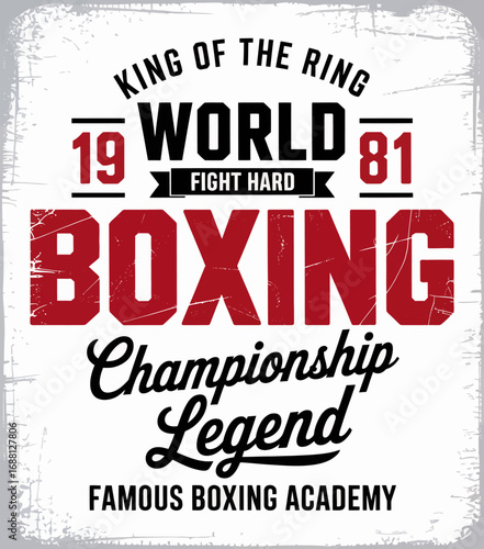 A bold graphic design emphasizing 'World Boxing Championship Legend,' intended for promotional materials related to boxing and sports academies.