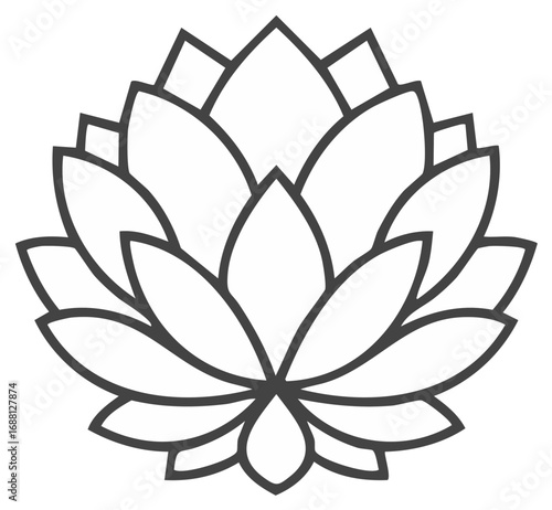 Elegant stylized lotus flower outline illustration representing purity growth and spiritual wellness