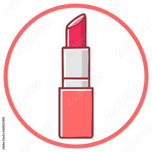 Stylized vector lipstick in red and pink with a simple outline.