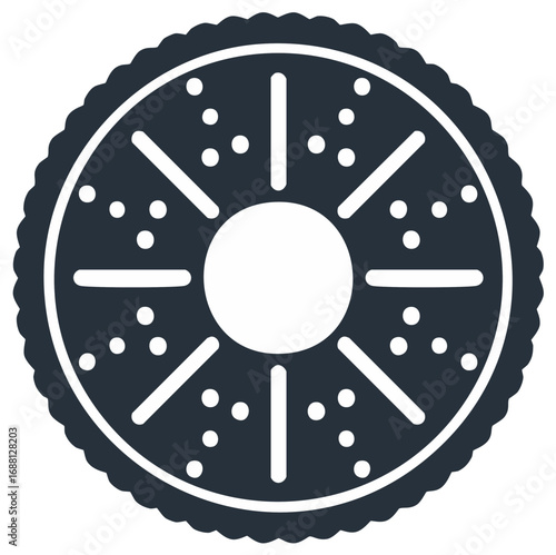 Black and white outline of round biscuit with lines and dots simple baked confection