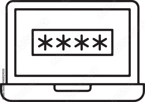Laptop screen displaying asterisks for a password entry field