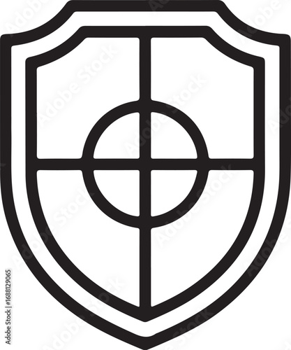 Shield with crosshairs icon representing security and protection concept