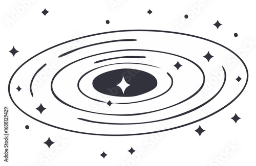 Line Art Space Galaxy with Stars, Minimalist Cosmic Design, Celestial Illustration