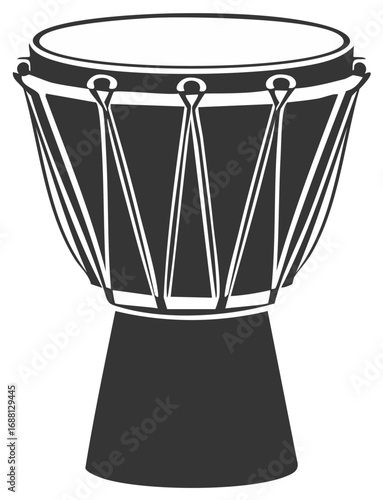 African djembe drum vector icon. Traditional percussion musical instrument silhouette.