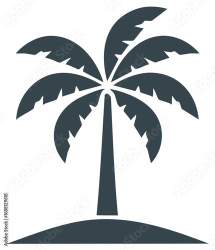 Stylized palm tree silhouette on sand, summer holiday design element, tropical vacation emblem, simple icon