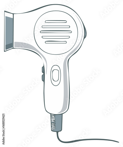 Simple line art illustration of an electric hairdryer for beauty and salon concepts
