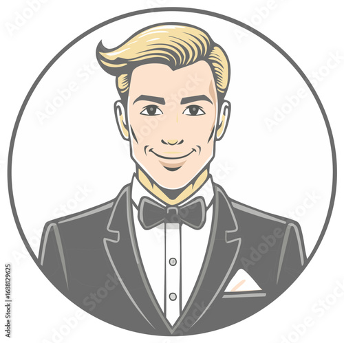 Elegant Man Avatar in Tuxedo with Bow Tie A Sophisticated Vector Illustration for Formal Wear and Fashion Designs