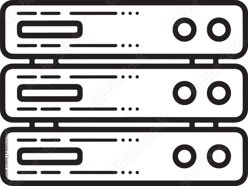 Stack of three server rack units with lights and ports