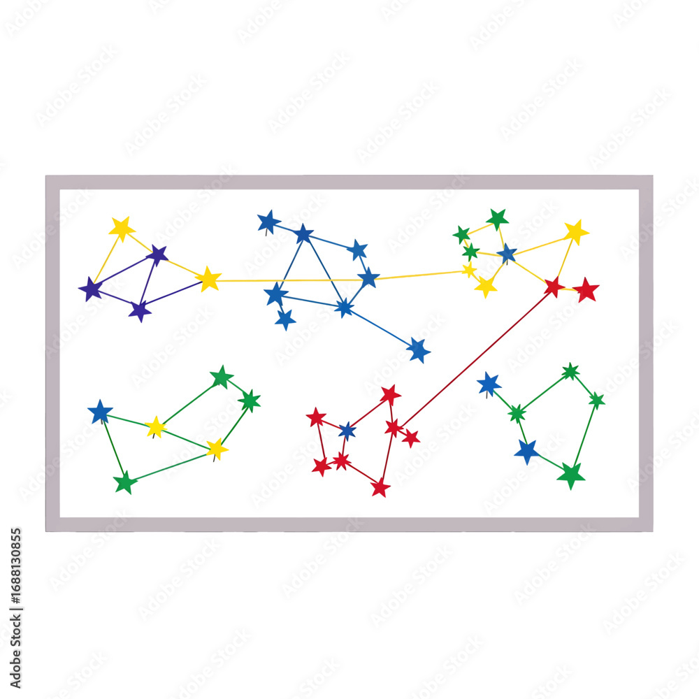Naklejka premium Colorful Star Constellations Map With Dotted Connections in a White Frame On White Background