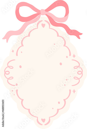 Pink Ribbon Frame Illustration, Cute Pastel Label Clipart, Christmas Gift Tag Border