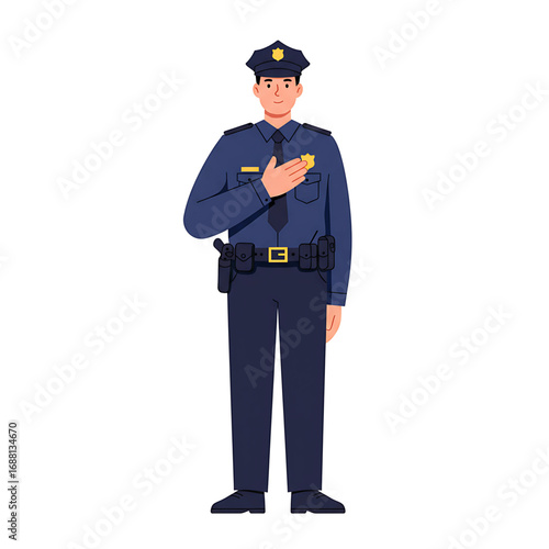 Police Officer Hand on Heart Law Enforcement Illustration Vector Graphic