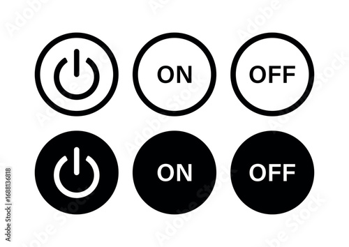 Power Button and On, Off Toggle Icon Set, Minimal Round Control Symbols Vector Isolated on Transparent Background for UI, Web and App
