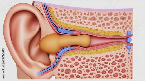 Cross-section of the human ear, highlighting inner structures