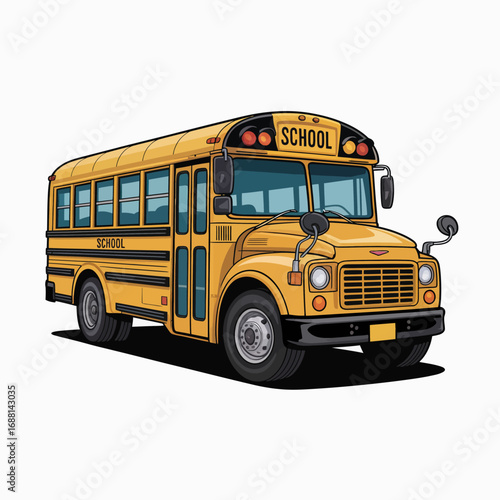 This vibrant yellow school bus, showcasing a classic design with distinctive features, symbolizes journey and learning, inviting viewers to explore the world of education and childhood memories.