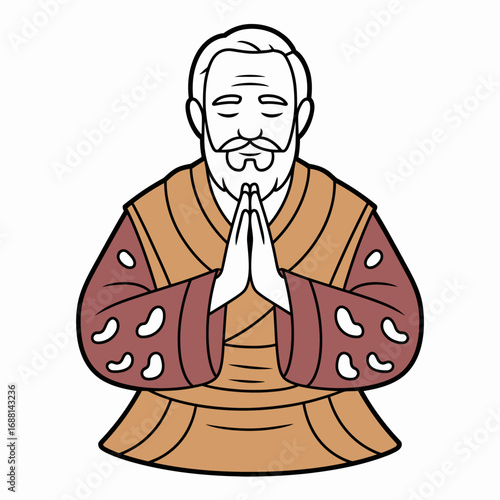 This artwork displays a meditative man in traditional robes, embodying serenity and wisdom, inviting viewers to reflect spiritually, creating a soothing ambiance for introspection.
