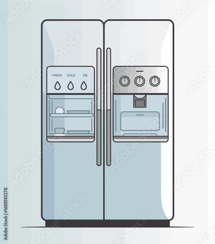 A sleek contemporary refrigerator showcases ice and water features, blending modern design with practicality to enhance kitchen functionality and aesthetics effortlessly.