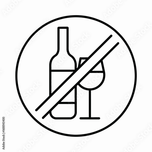 Featuring a prohibition sign, this illustration shows a wine bottle and glass, effectively symbolizing the refusal of alcohol consumption in a stylized manner.