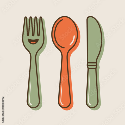 This adorable set of utensils features happy expressions, showcasing a fork, spoon, and knife that bring fun and joy to mealtime for young children.