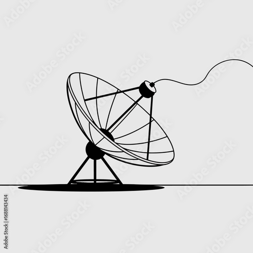 This illustration features a sleek satellite dish with a cable, highlighting the technology's function of receiving wireless signals, representing modern connectivity and communication.